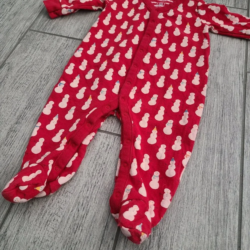 Baby Gap Red Snowman Footed Pajamas Size 3-6M